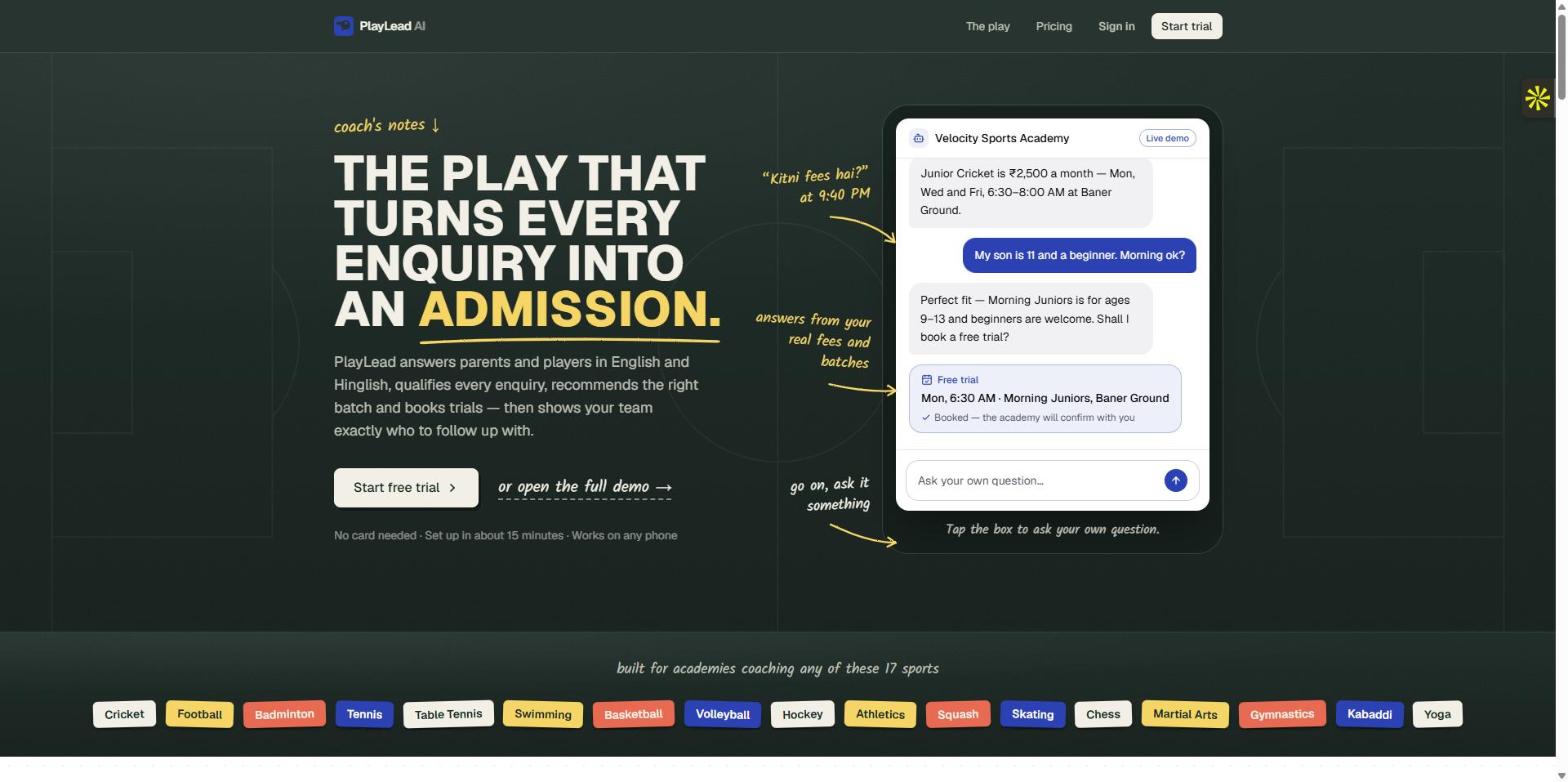 Screenshot of PlayLead